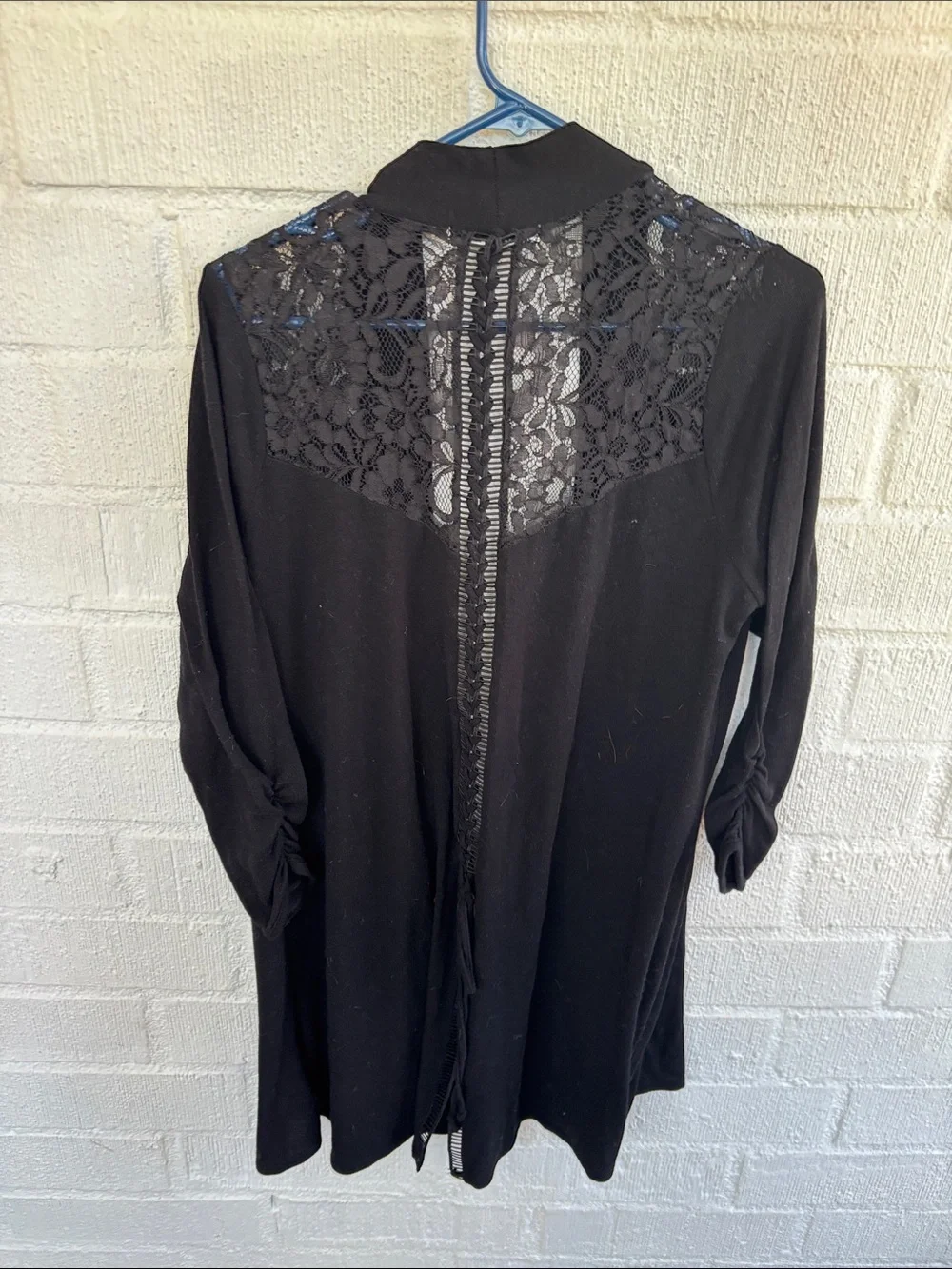 August Silk Lace Black Lace-Back Open Front Cardigan sz L
